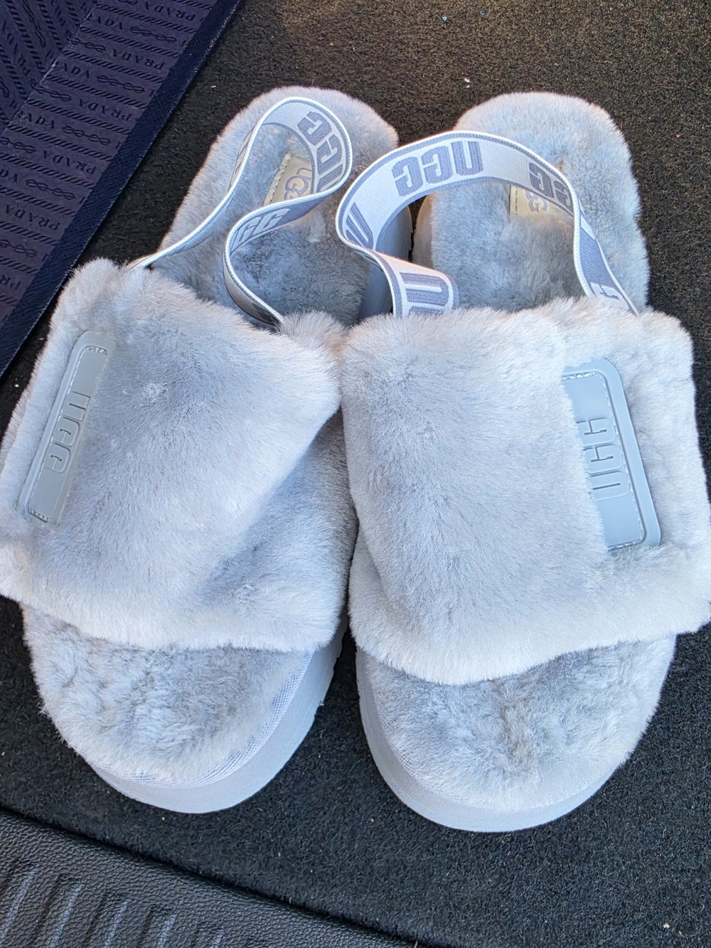 UGG Women's Grey Fluff Slide Sandals - Plush Comfort